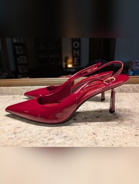 Jeffrey Campbell Persona Red Patent Leather Slingback Pointed Toe Heels